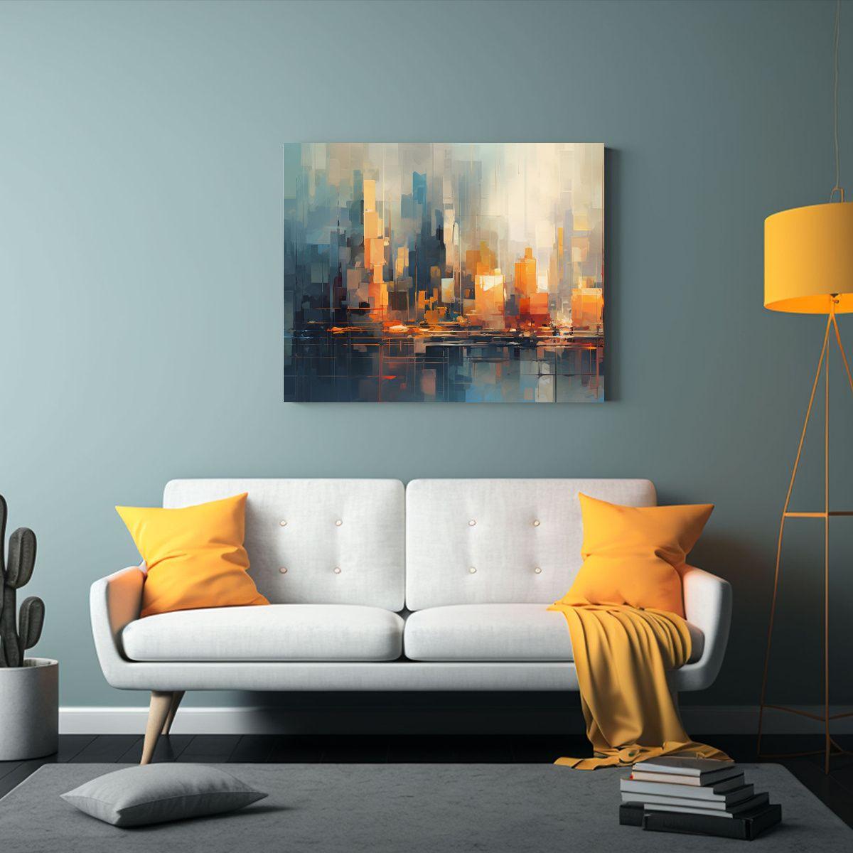 Pintura Abstracta Ciudad En Estilo Lienzo Hermoso Intensidad 90x60cm-2
