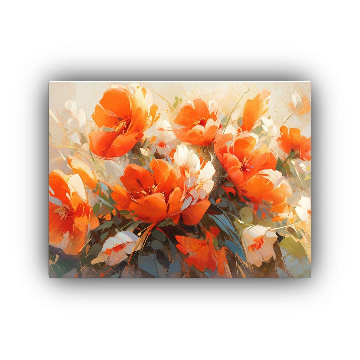Pintura En Lienzo De Flores Exuberantes En Rojo Y 40x30cm-0