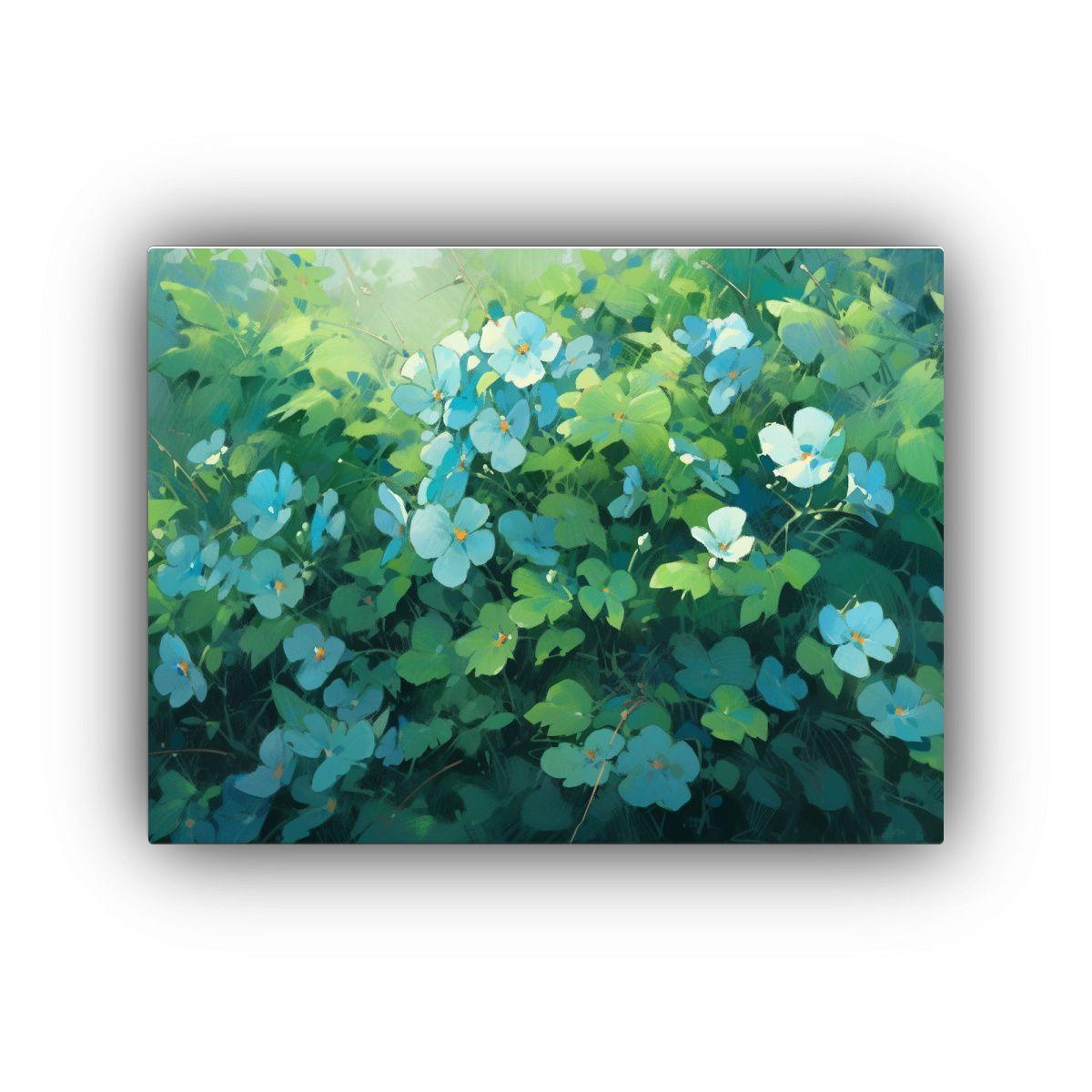 Pintura De Flores Verde Y Azul En Lienzo Para Decorar Comedo 30x20cm-0