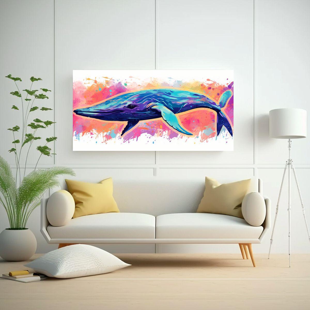 Cuadro Imagen Motivo Ballena Azul En Colores 40x20cm-2
