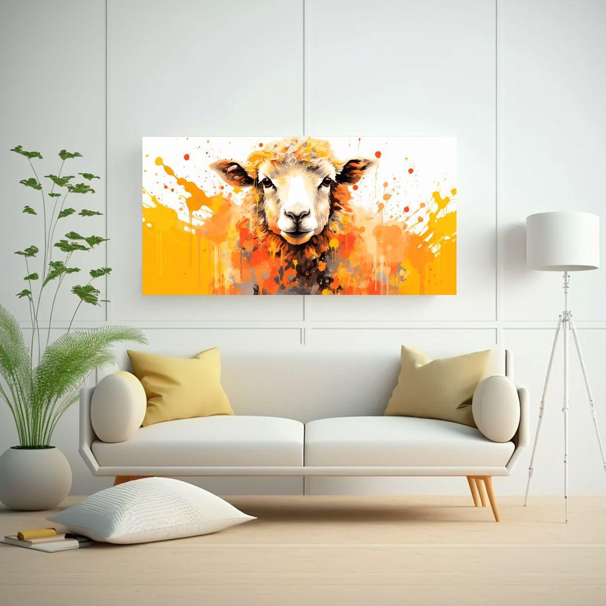 Pastel Y Naranja Cuadro Oveja Equilibrio Visual Ar 120x60cm-2