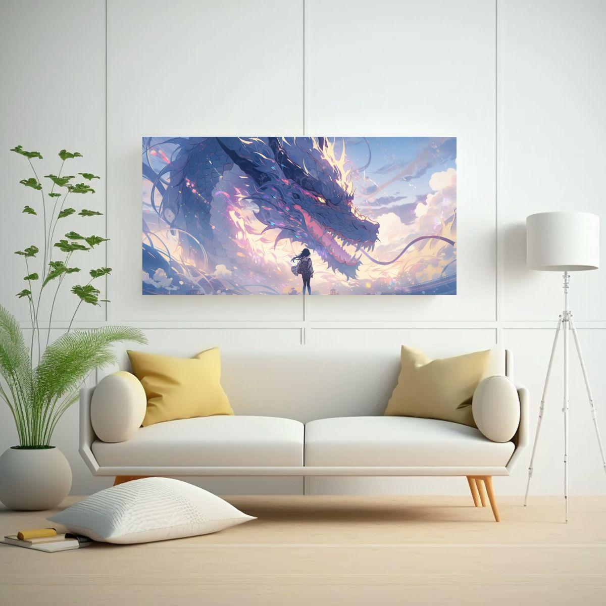 Cuadro Dragón En Tonos Pastel Y Acuarelas Estilo 60x30cm-2