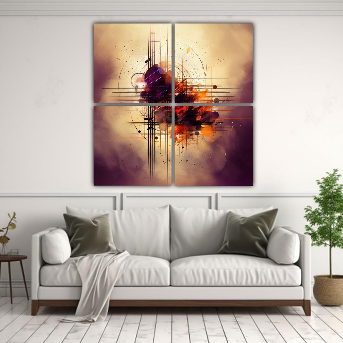 Pinturas Decorativas De 4 Artes Lineales 100x100 Cm-2