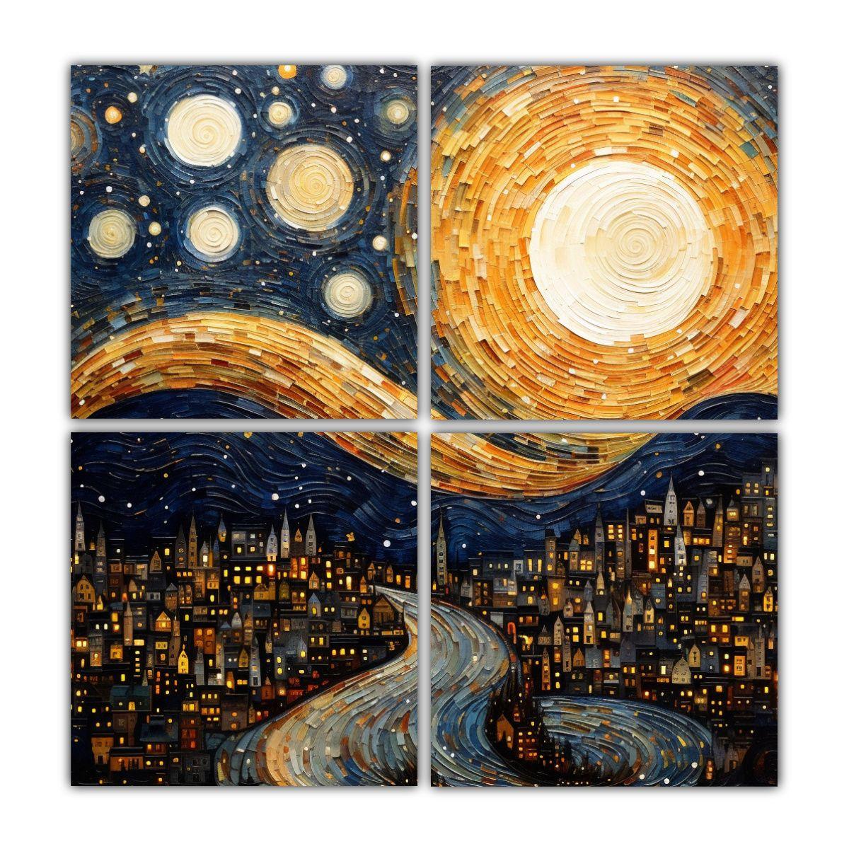 Pinturas Decorativas: 4 Composiciones Movimiento 40x40 Cm-0