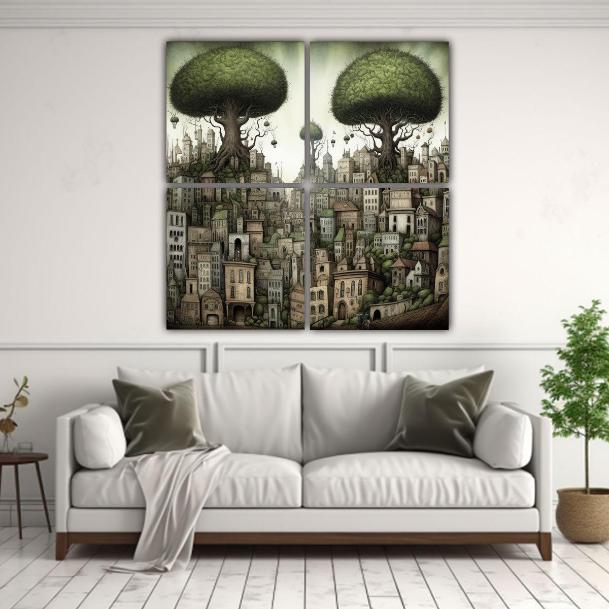 4 Pinturas De Interiores Ilustrados Con Vida De 100x100 Cm-2
