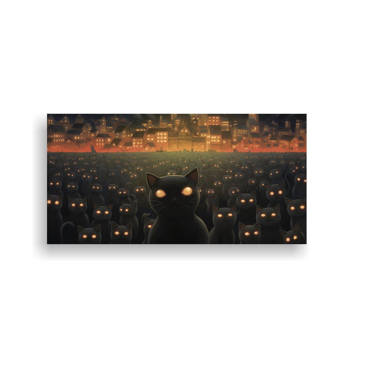 Pintura Mural De Gatos Negros Con Ojos Brillantes 60x30cm-0