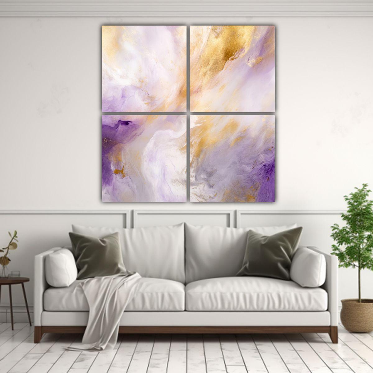 4 Lienzos Modernos Sala Fondo Morado Claro 60x60 Cm-2