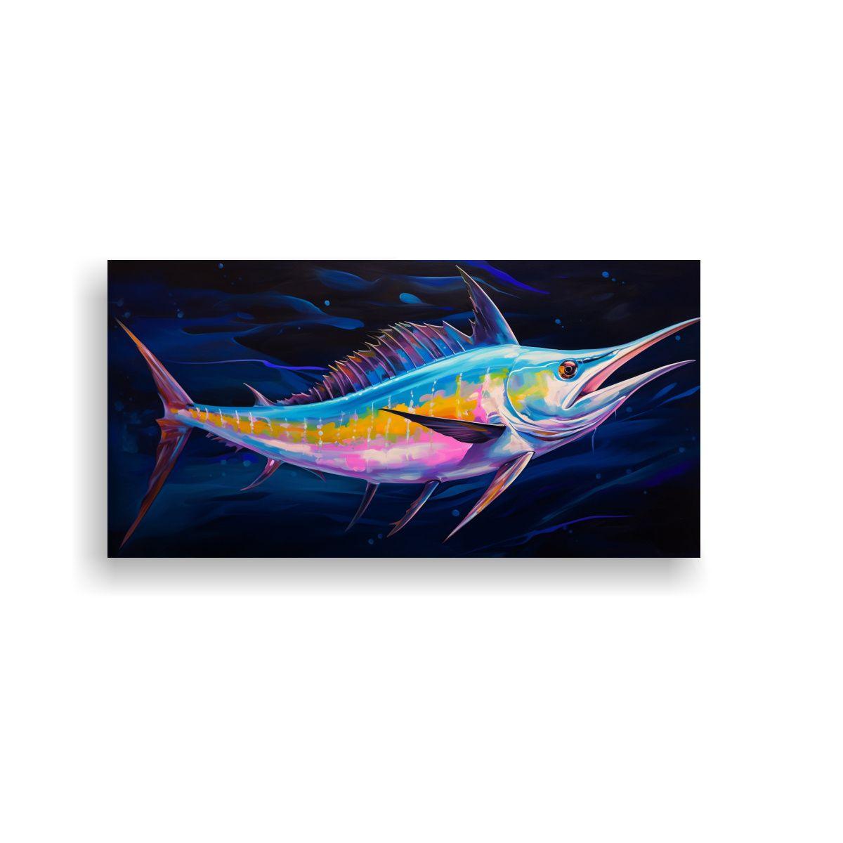 Pintura Al Estilo óleo Elegante De Blue Marlin 40x20 Cm-0