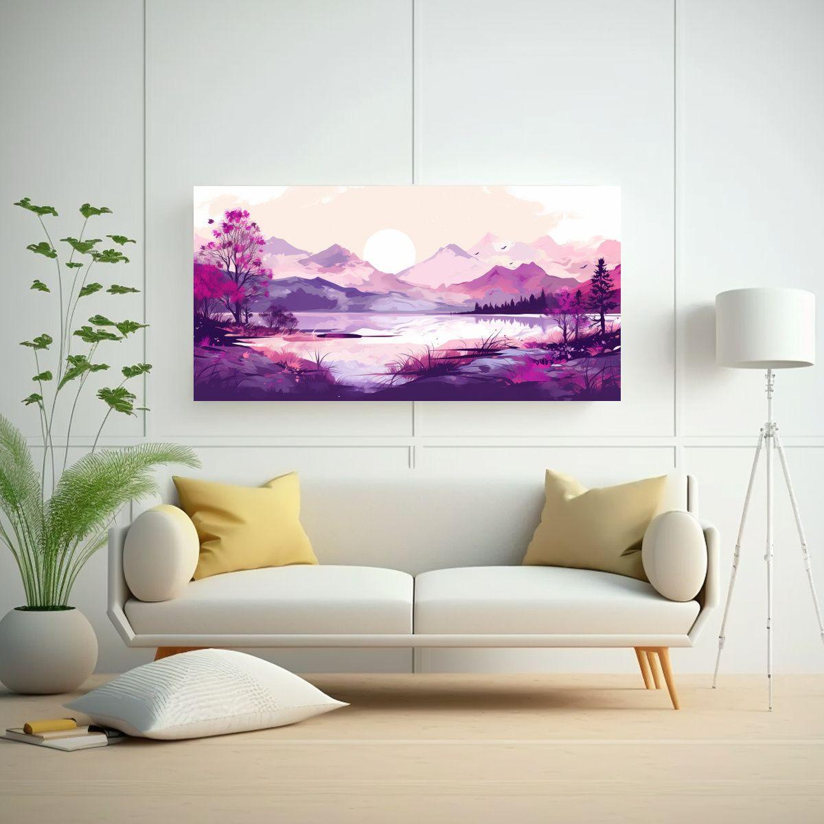 Cuadro Estilo Paisaje Otoñal Con Tonos Morados 100x50cm-2