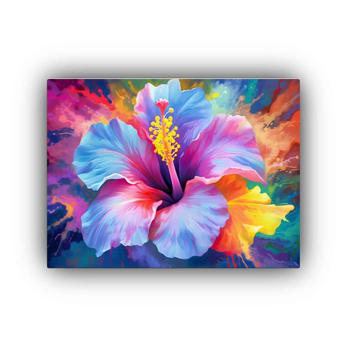 Cuadro Digital De Hibiscos Vibrantes, Tema Floral 90x60cm-0