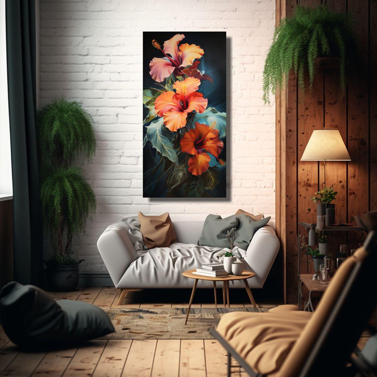 Pintura Abstracta De Hibiscos, Alta Calidad 80x160cm-2