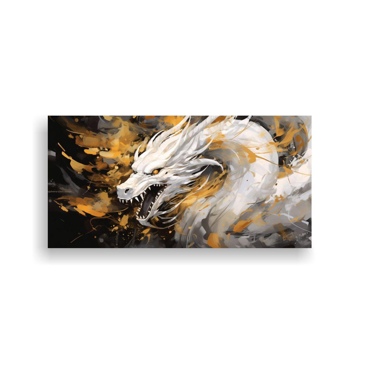 Cuadro Abstracto: Dragón En Blanco Y Oro, Atmosfe 160x80cm-0