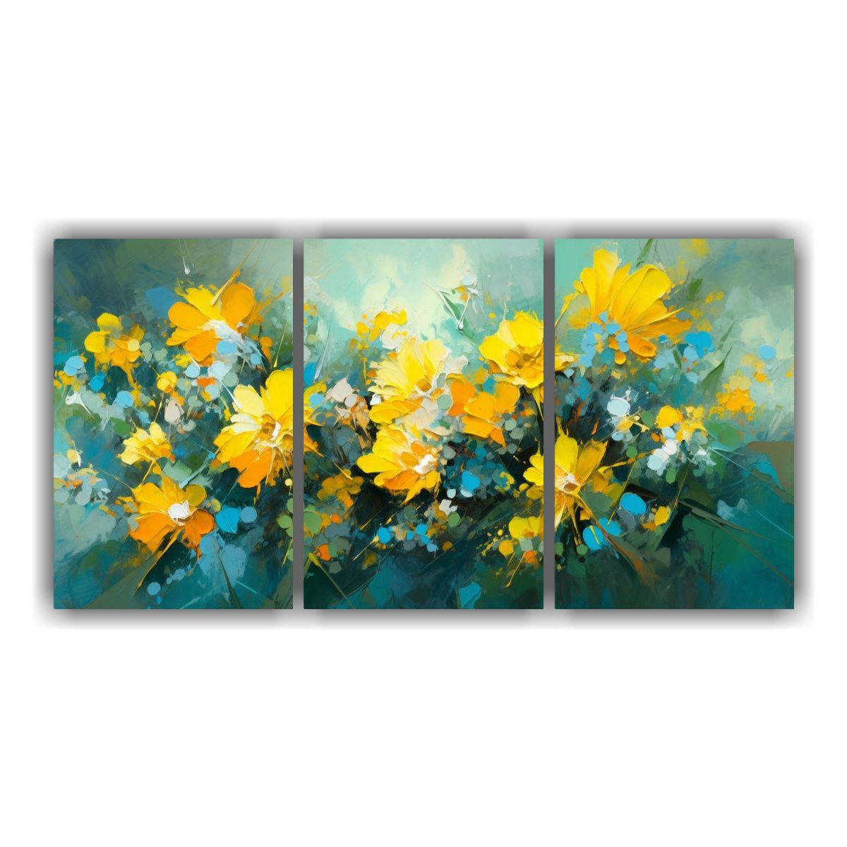 Pintura Abstracta Surrealista De Flores Amarillas 90x45 Cm-0
