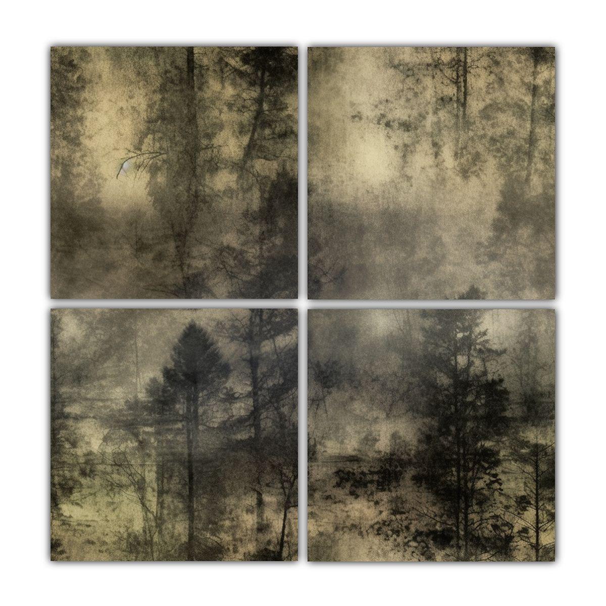 Cuatro Composición Pictórica Moderna Oscura 140x140 Cm-0