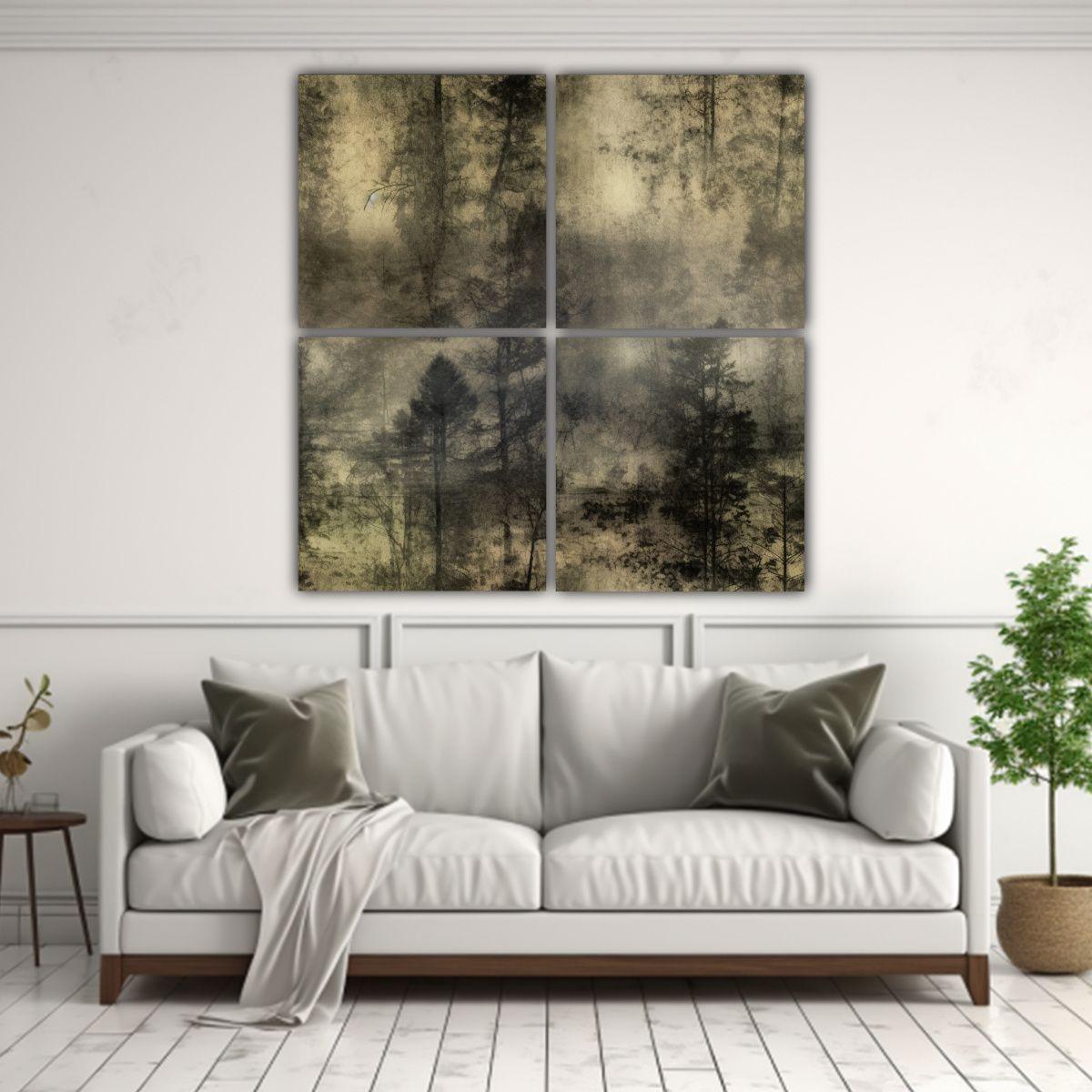 Cuatro Composición Pictórica Moderna Oscura 140x140 Cm-2