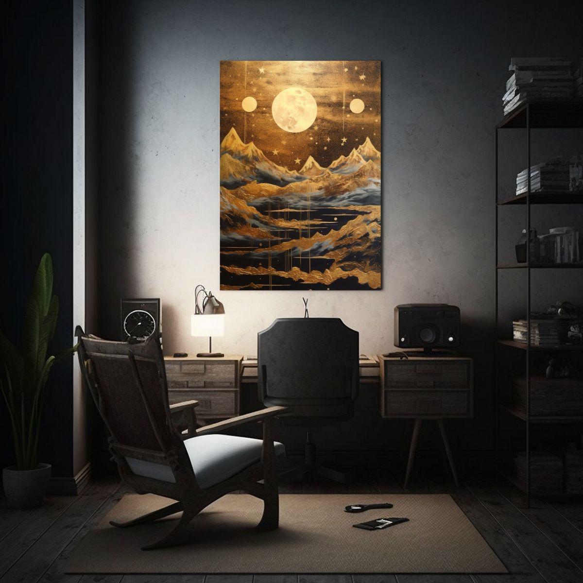 Pintura Decorativa Montaña Fase Lunar Noche 60x90 Cm-2