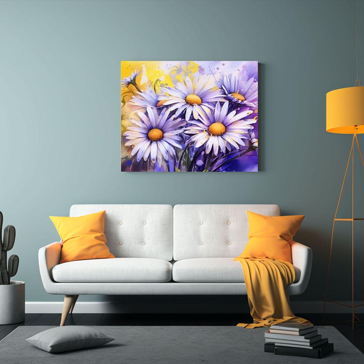 Pinturas Abstractas De Flores Amarillas Y Moradas 30x20cm-2