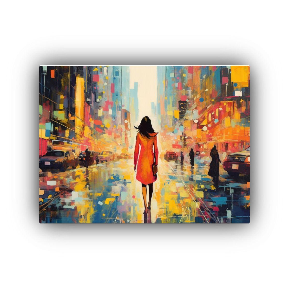 Mujer Paseando Por La Ciudad Admirando Pinturas Decorativas 75x50cm-0
