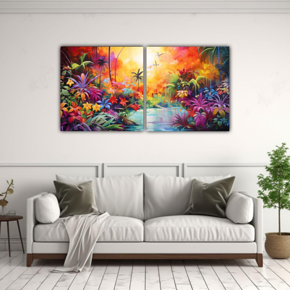 Cuadro De Vida Abstracto: Interpreta El Paraíso 80x40 Cm-2