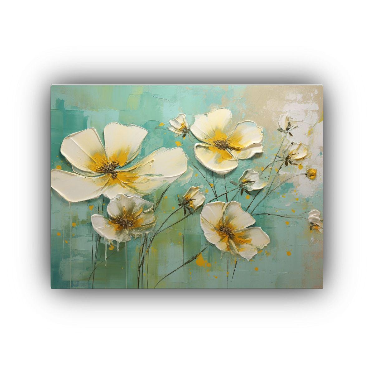 Cuadro Diseño Urbano Verde Y Dorado Con Flores En Lienzo De 40x30cm-0
