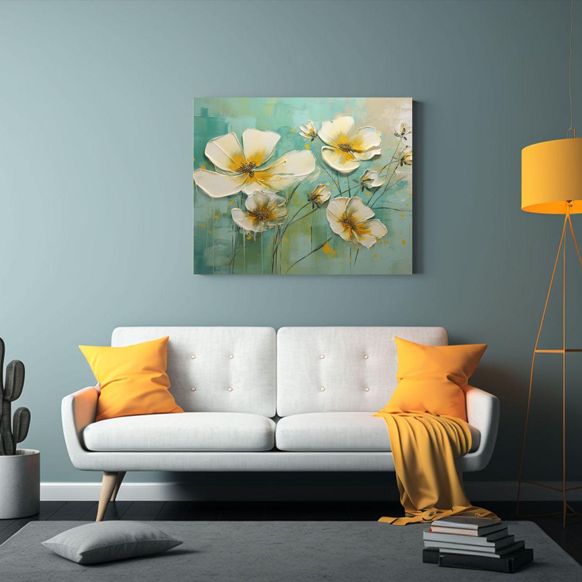 Cuadro Diseño Urbano Verde Y Dorado Con Flores En Lienzo De 40x30cm-2