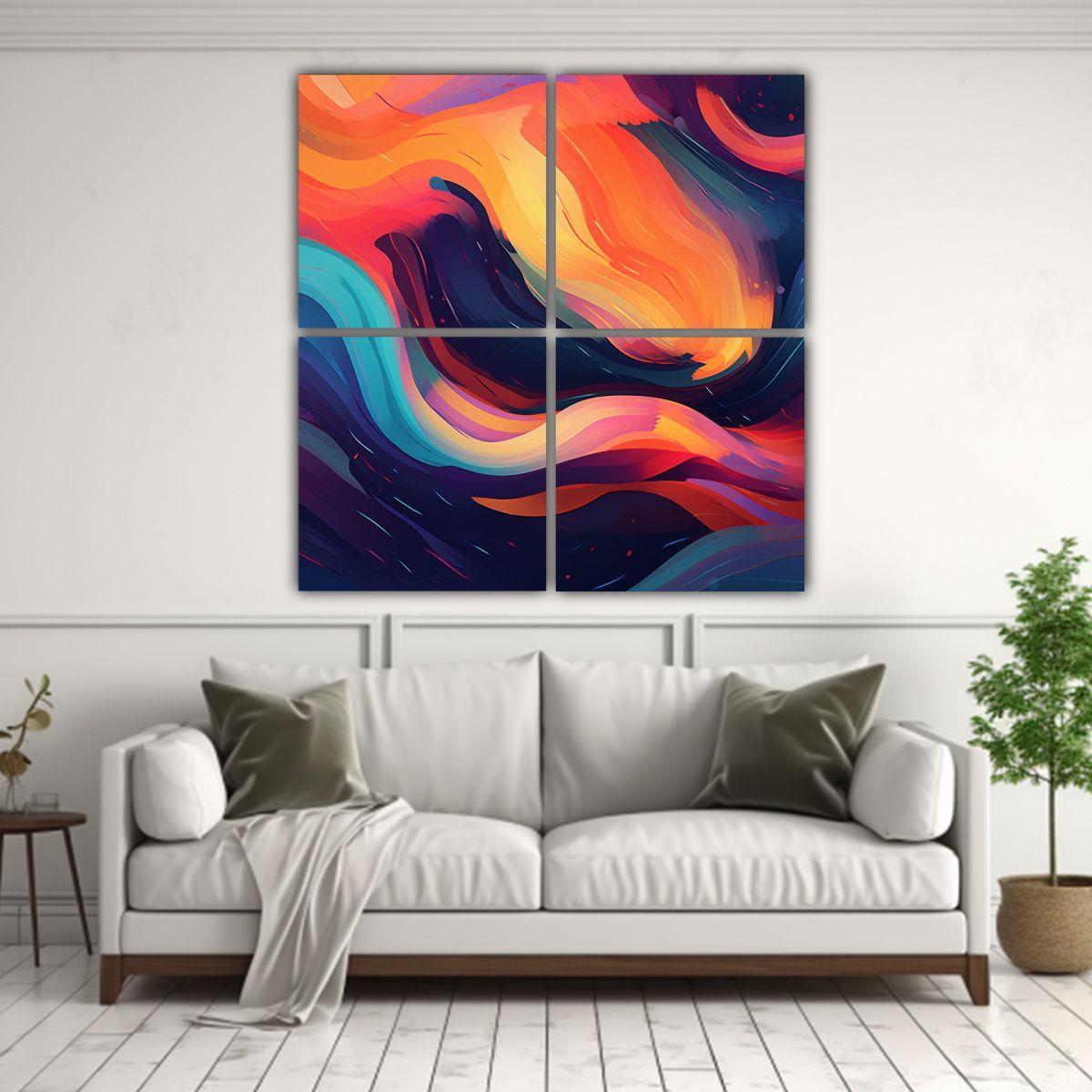 Cuatro Lienzos Interiores De Arte Abstracto 180x180 Cm-2