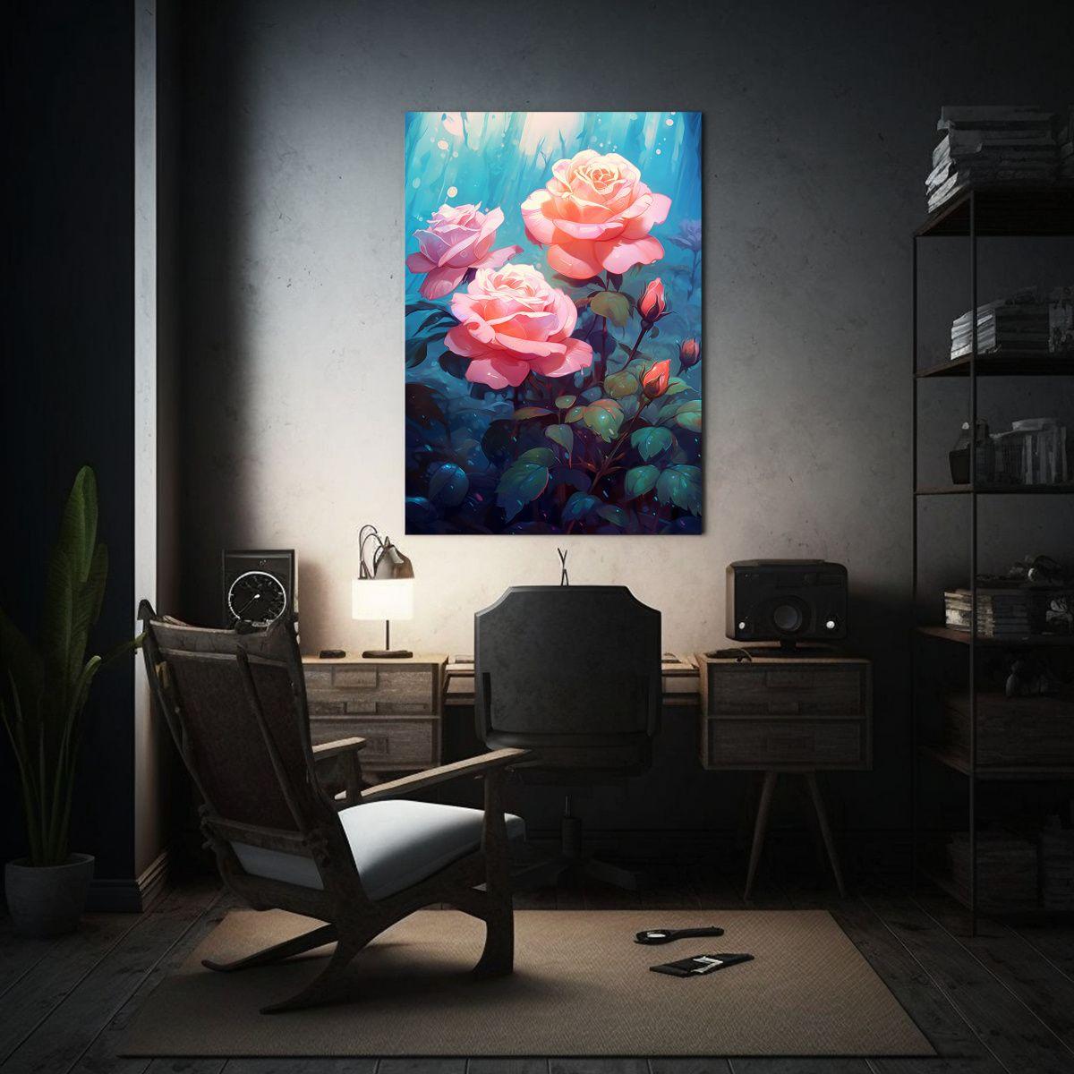 Lienzo Moderno Con Flores Rosas En Fondo Colorido 20x30cm-2