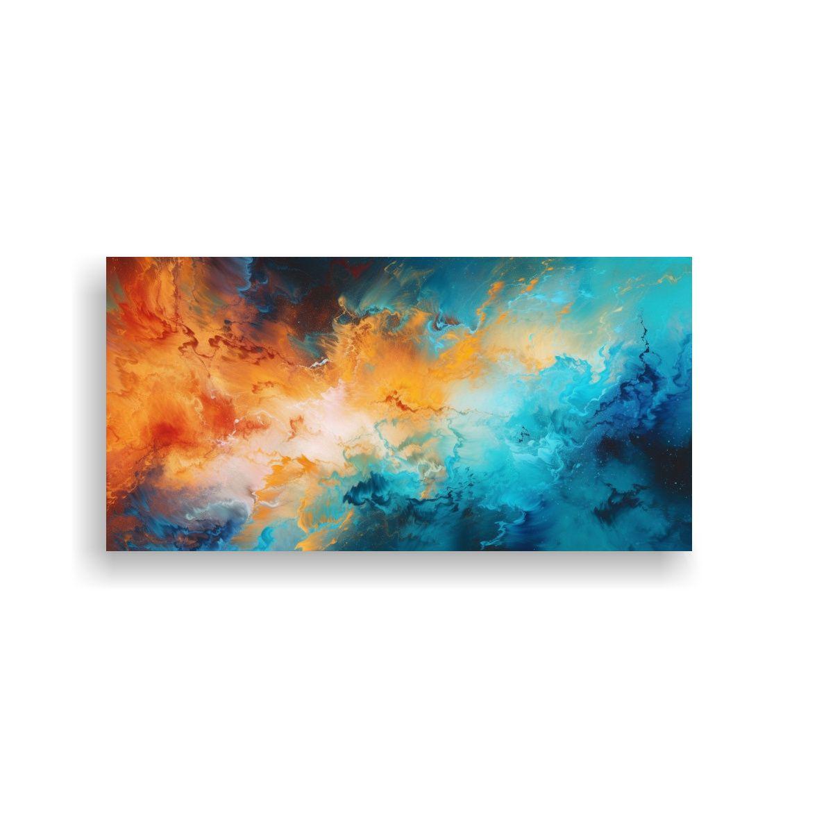 Pintura Abstracta Naranja Y Azul Sobre Lienzo 120x60cm-0