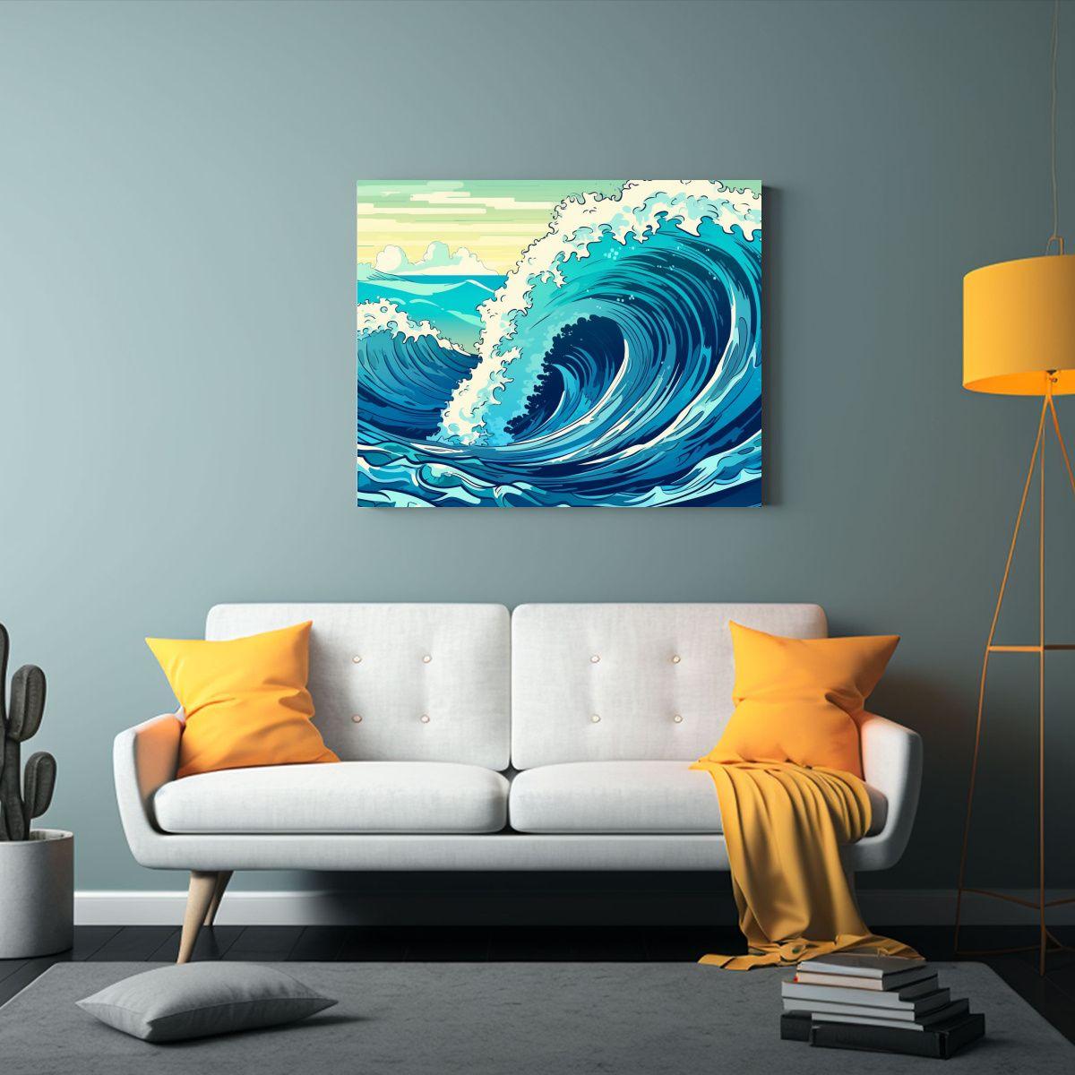 Pintura Decorativa De Gran Ola En El Mar, 120x80cm-2
