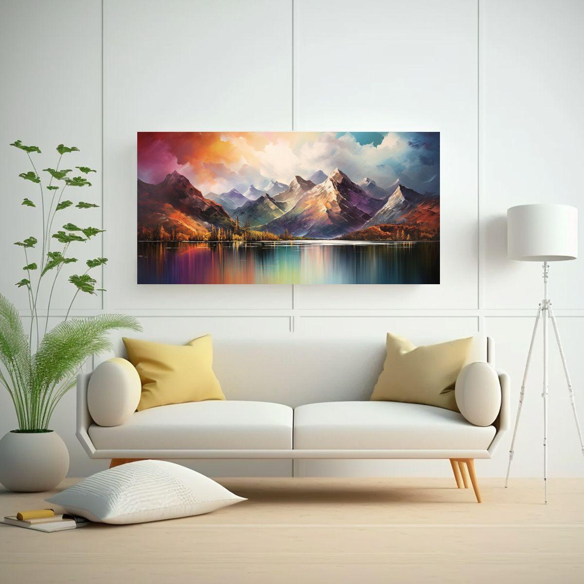 Pintura Decorativa De Paisaje Con Arcoíris Y Tono 80x40cm-2