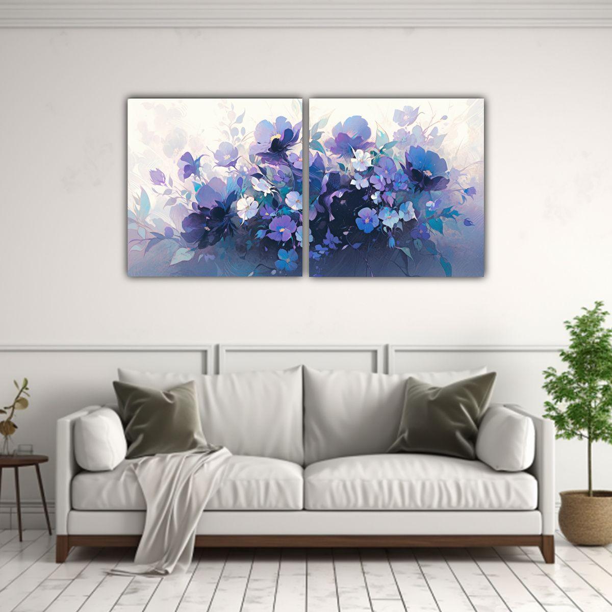 Pintura De Flores Moradas Y Turquesas En Lienzo 80x40 Cm-2