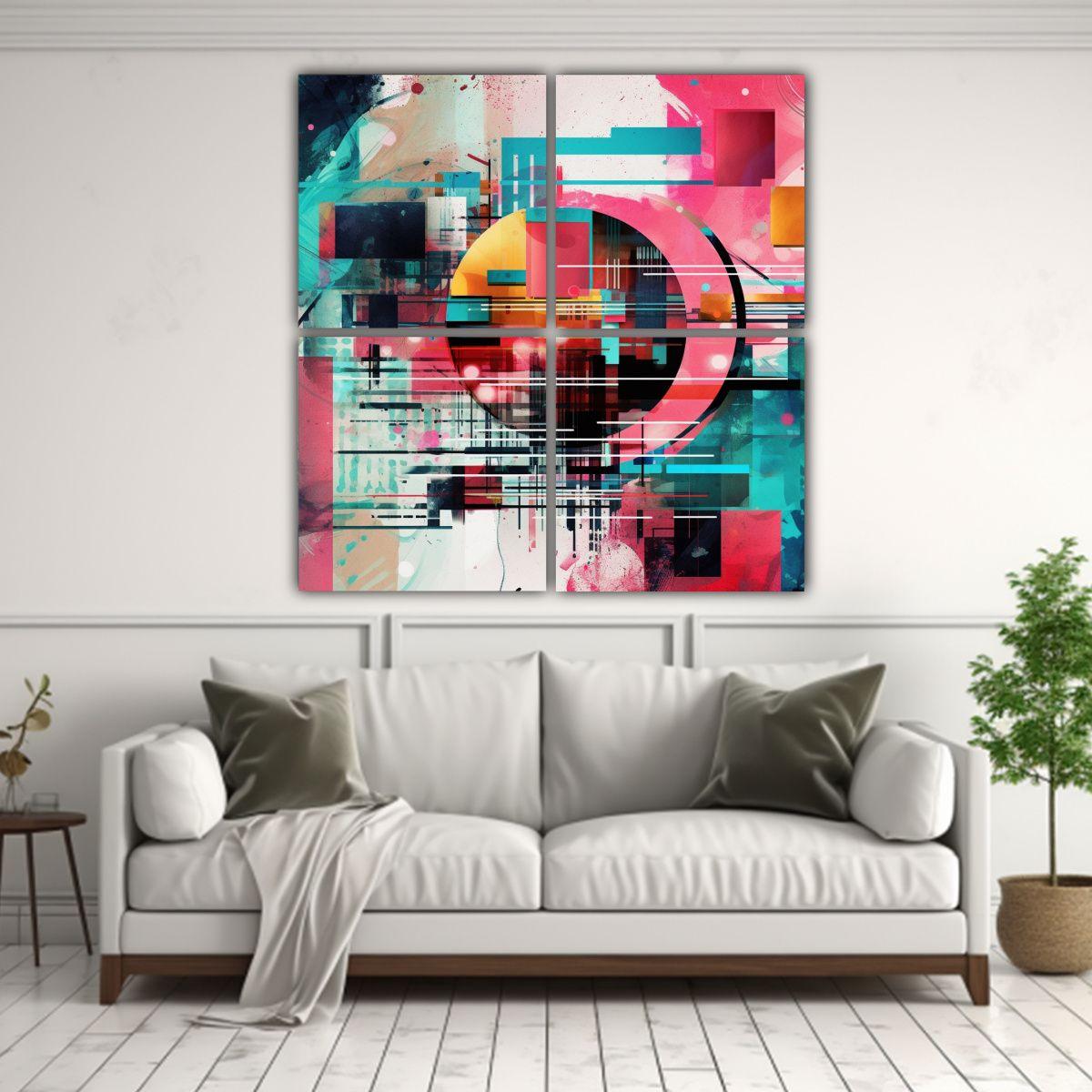 Cuatro Telas En Bastidor De Colorido Espectacular 180x180 Cm-2