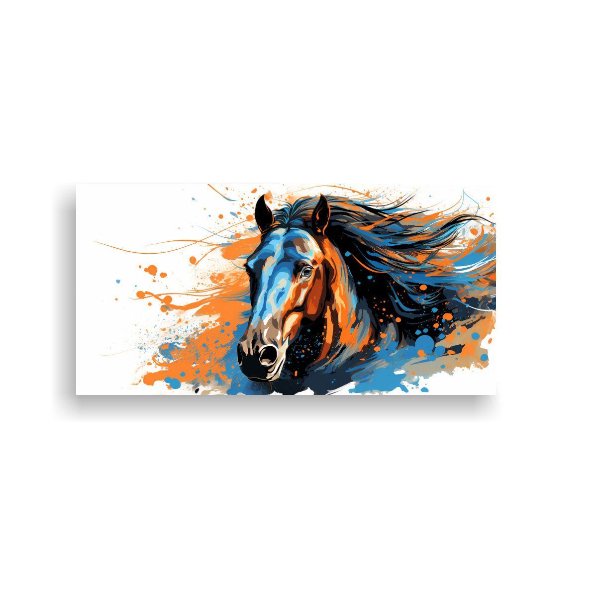 Cuadro Lienzo Friesian Horse En Colores Naranja Y  160x80cm-0