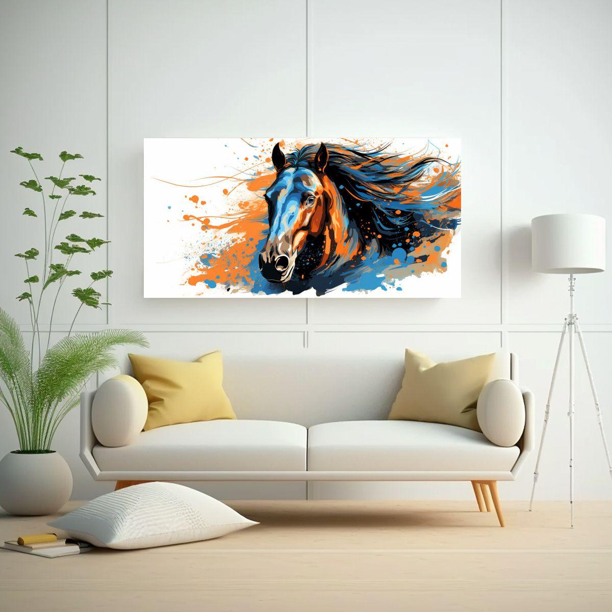 Cuadro Lienzo Friesian Horse En Colores Naranja Y  160x80cm-2
