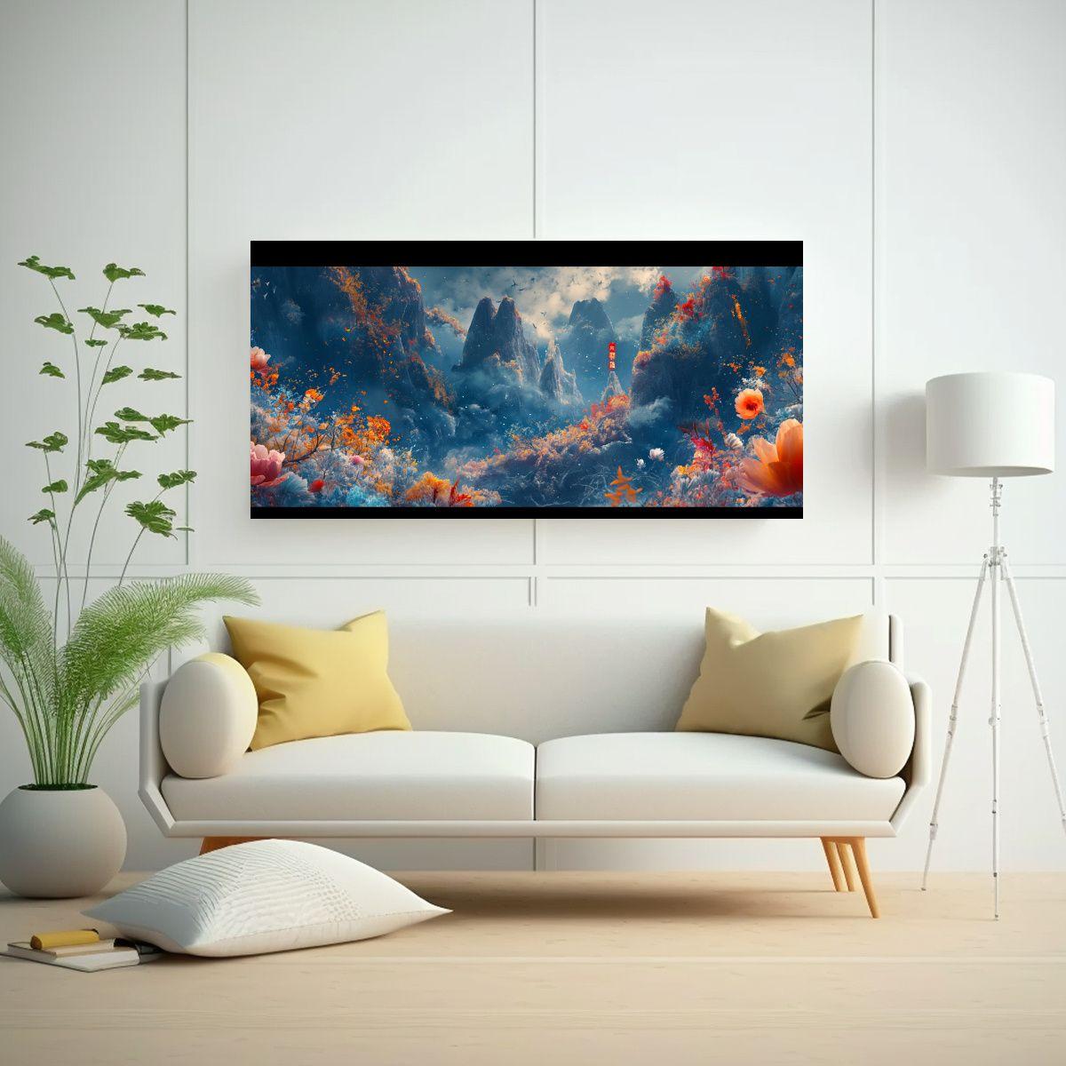 Cuadro Estilo Galería: Ópera China Y Montañas 60x30cm-2