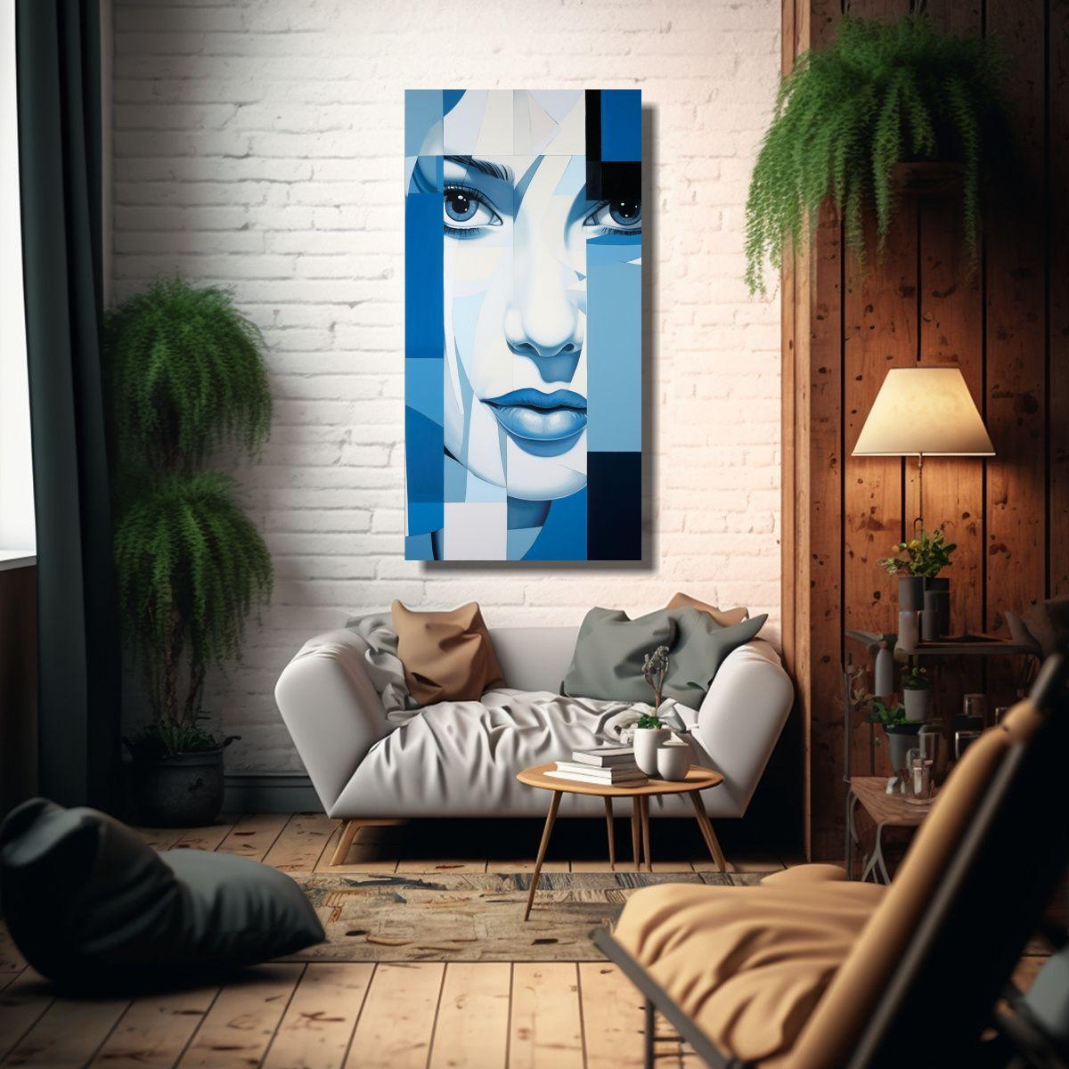 Cuadros Abstractos En Azul Y Blanco De La época 20x40cm-2