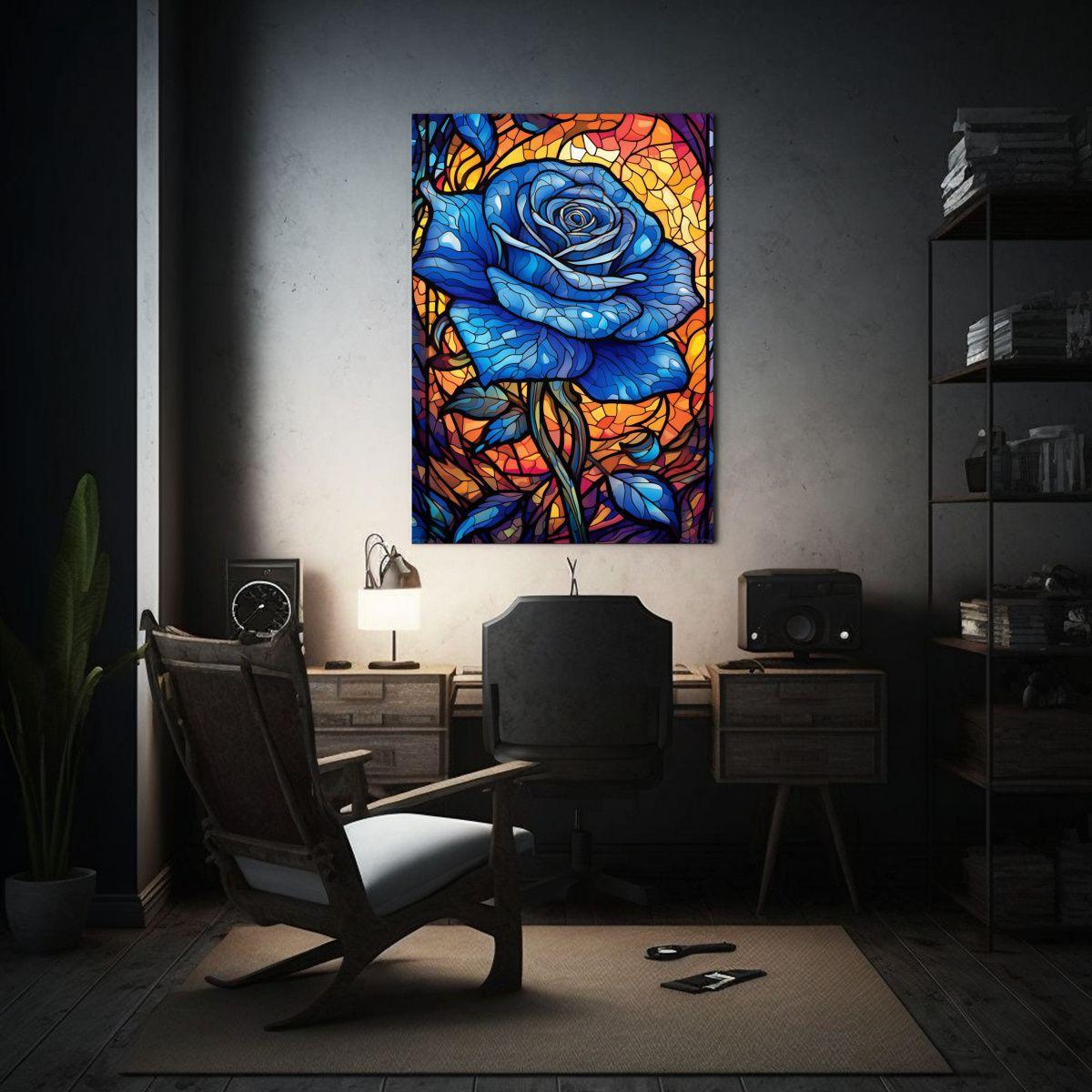 Pintura Decorativa Estilo Vitral Simétrico Azul 20x30cm-2