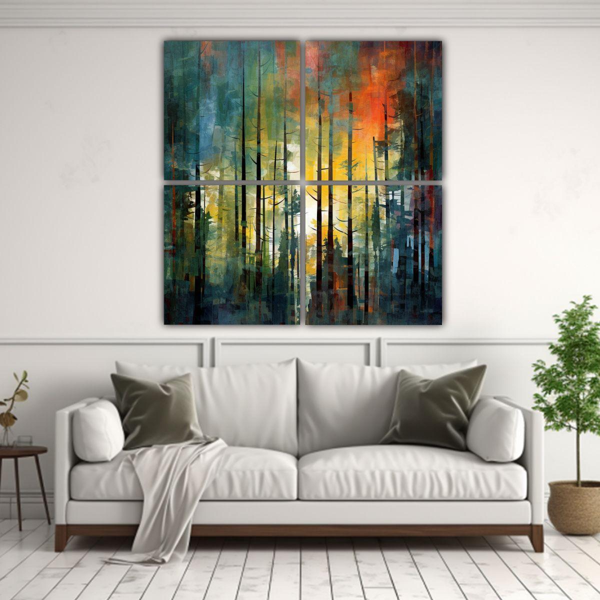 4 Cuadros De Imagen Elegante Con árboles De Pino 200x200 Cm-2