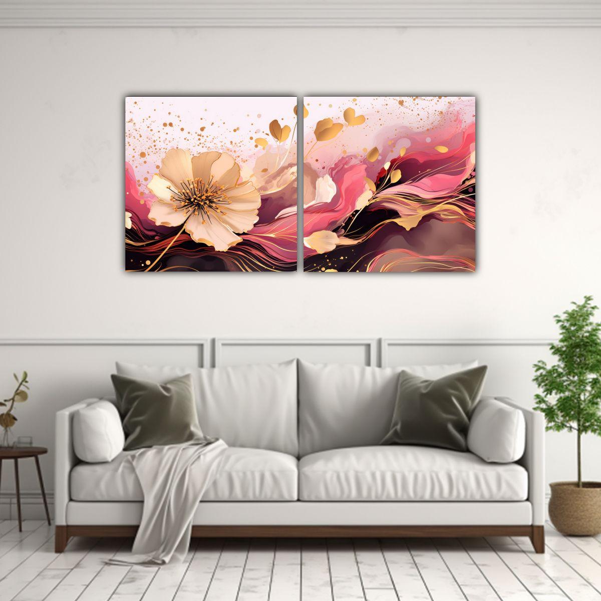 Set 2 Telas En Bastidor Forma Para Cuarto Gold 120x60 Cm-2