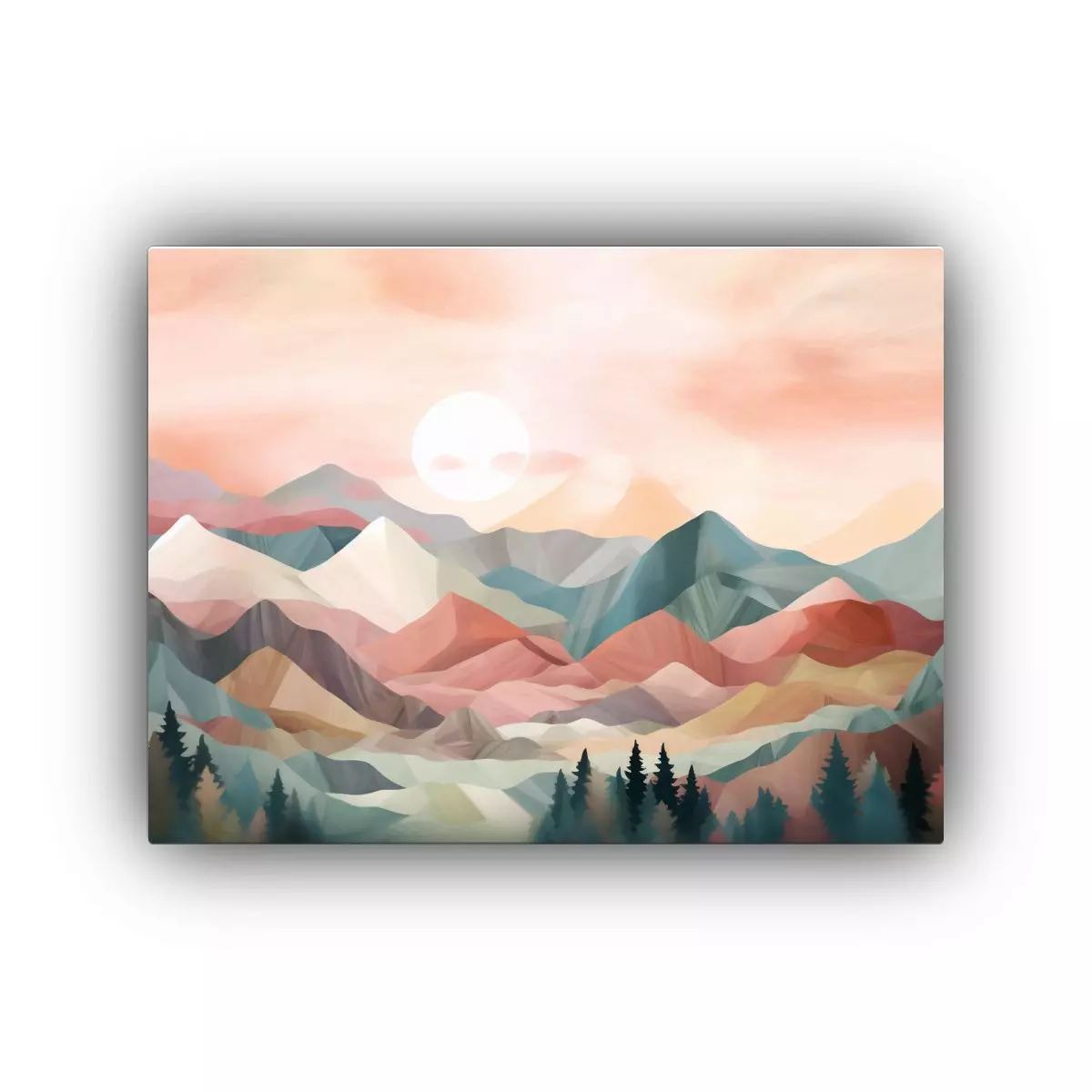 Paisaje Montañoso Encantador En Tonos Pastel 45x30cm-0