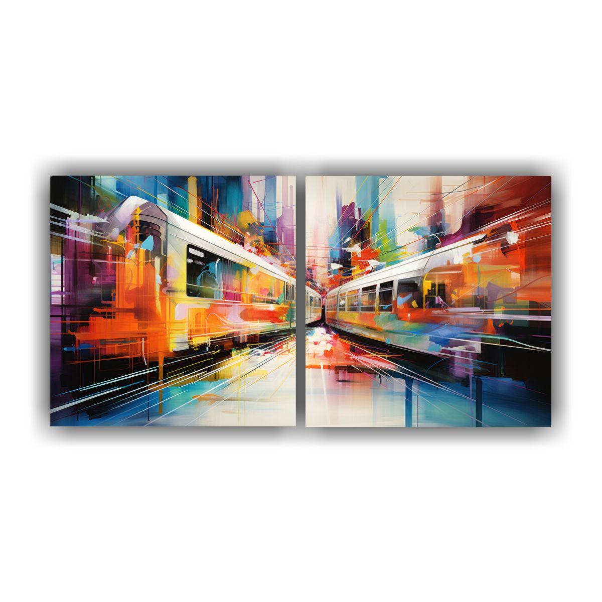 Cuadro Abstracto Dúo Bastidor Forma Street Art 80x40 Cm-0