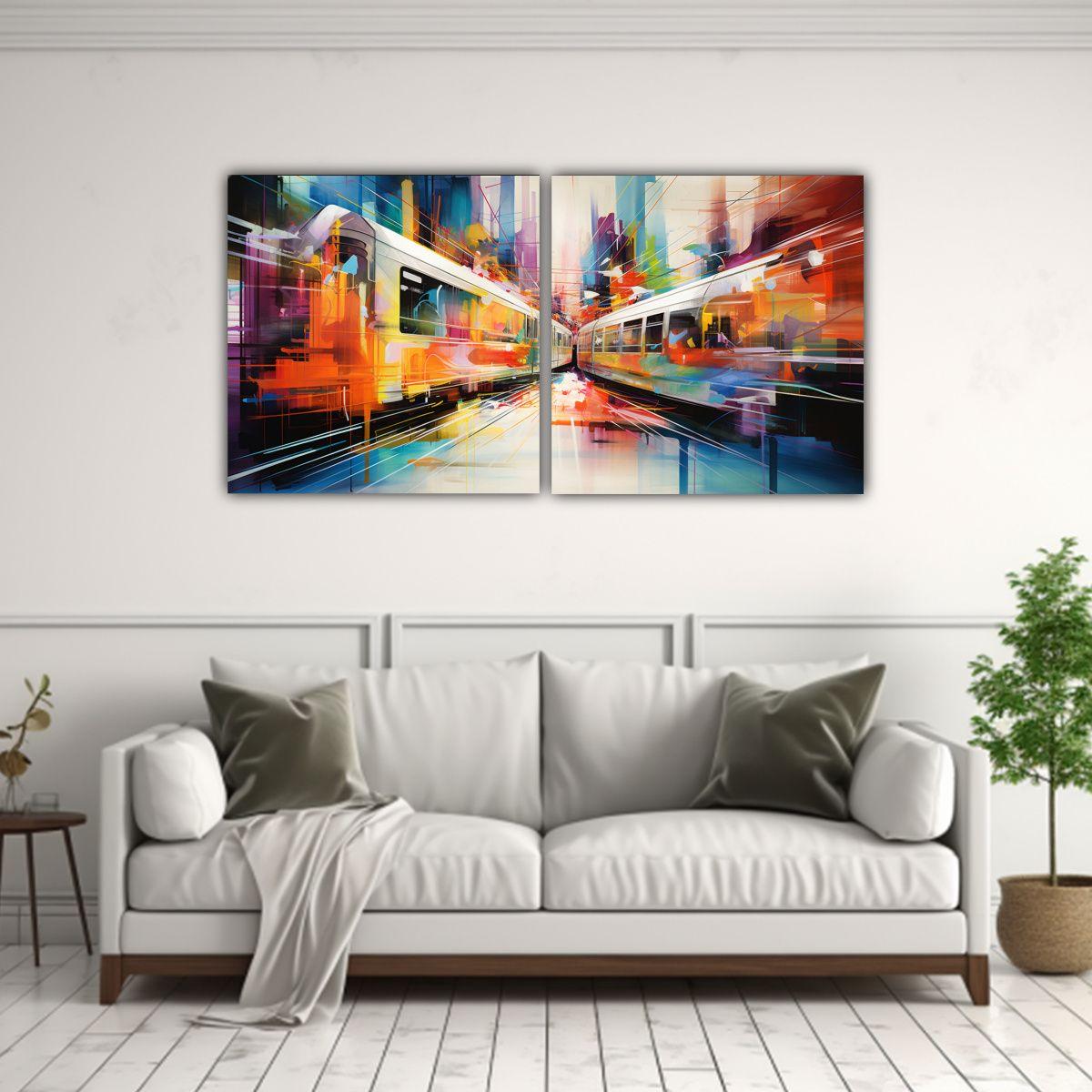 Cuadro Abstracto Dúo Bastidor Forma Street Art 80x40 Cm-2