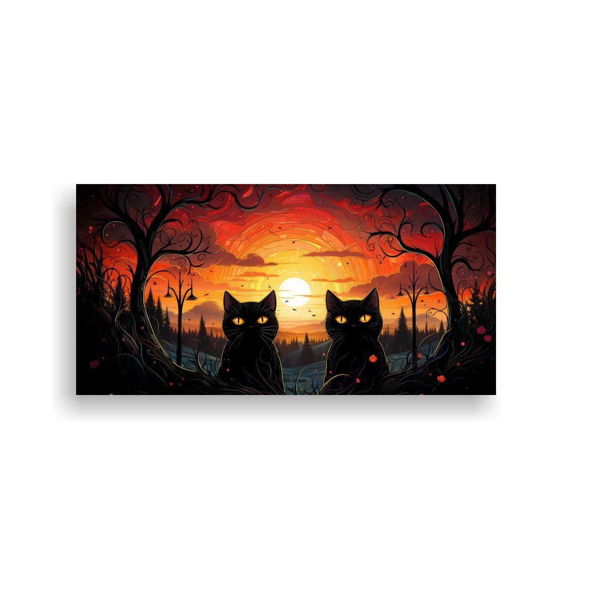Cuadros De Decoración Con Gatos De Ojos Naranjas  140x70cm-0