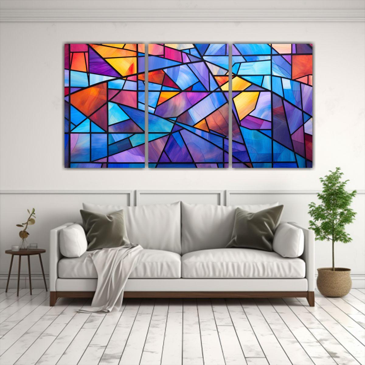 Obra única Abstracta Inspirada En Vidrieras Con 180x90 Cm-2