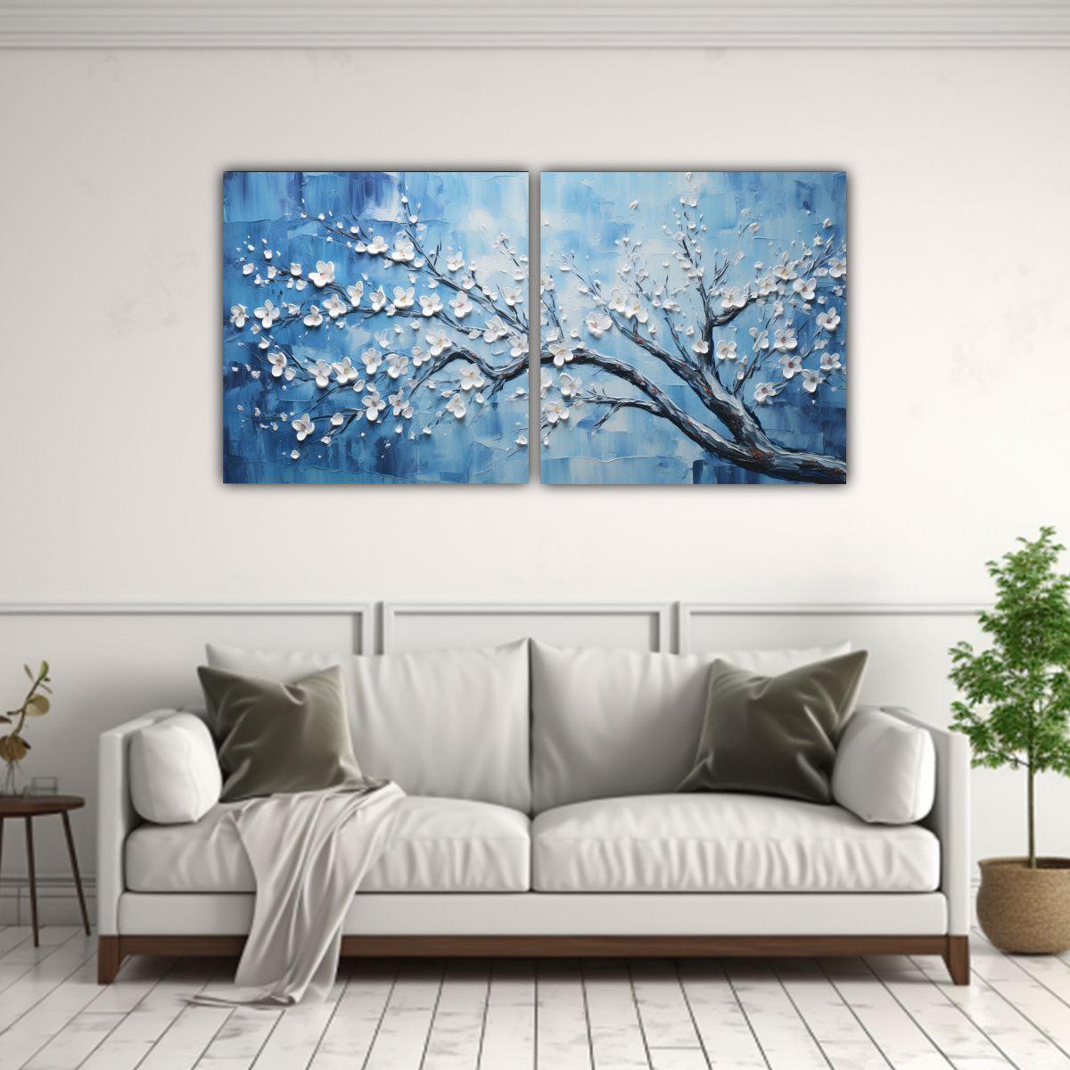 Pintura Adorable En Lienzo: Composiciones Azules 80x40 Cm-2