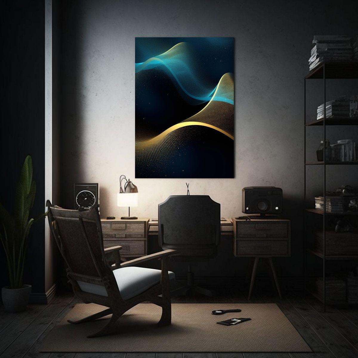 Cuadro Decorativo Lienzo época Azul Con Decoración Dorada  40x60cm-2