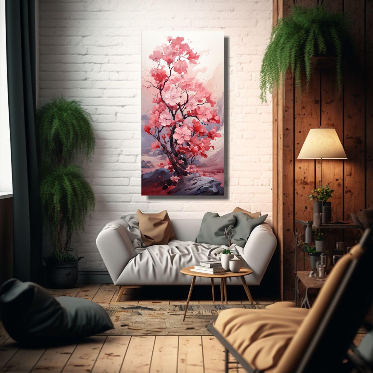1 Cuadro Moderno Bosque Mágico Colores Rojo Y Ros 80x160cm-2