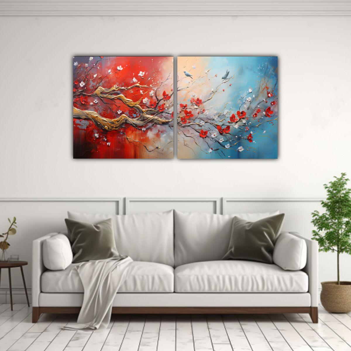 Pintura De Lienzo Creativa En Rojo Y Dorado, 120x60 Cm-2