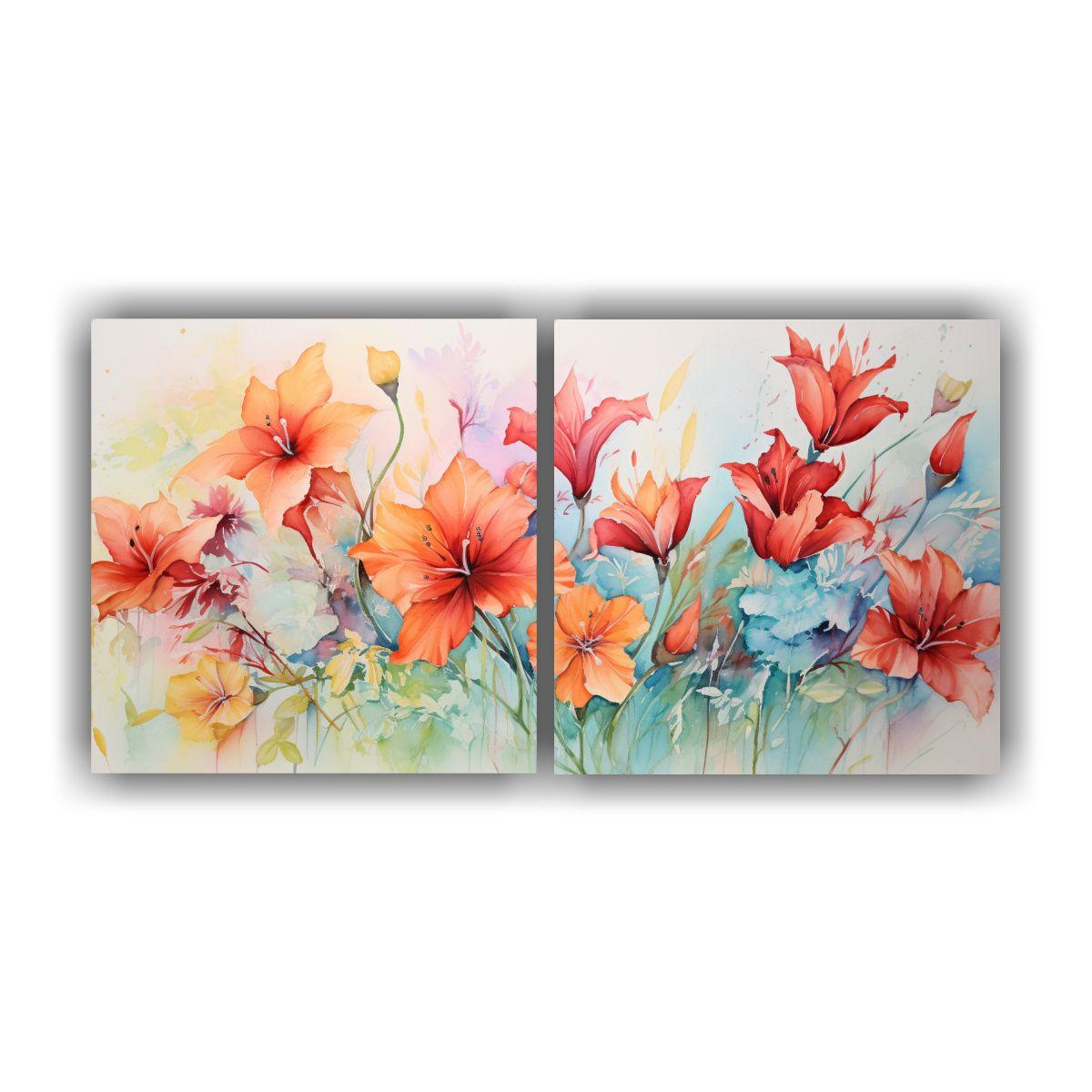 Pintura En Lienzo De Flores En Acuarela Estilo 60x30 Cm-0