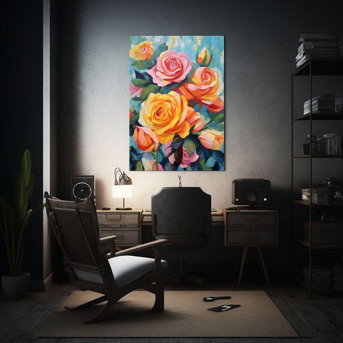 Cuadro Original De óleo Con Rosas Rosadas, 80x120cm-2